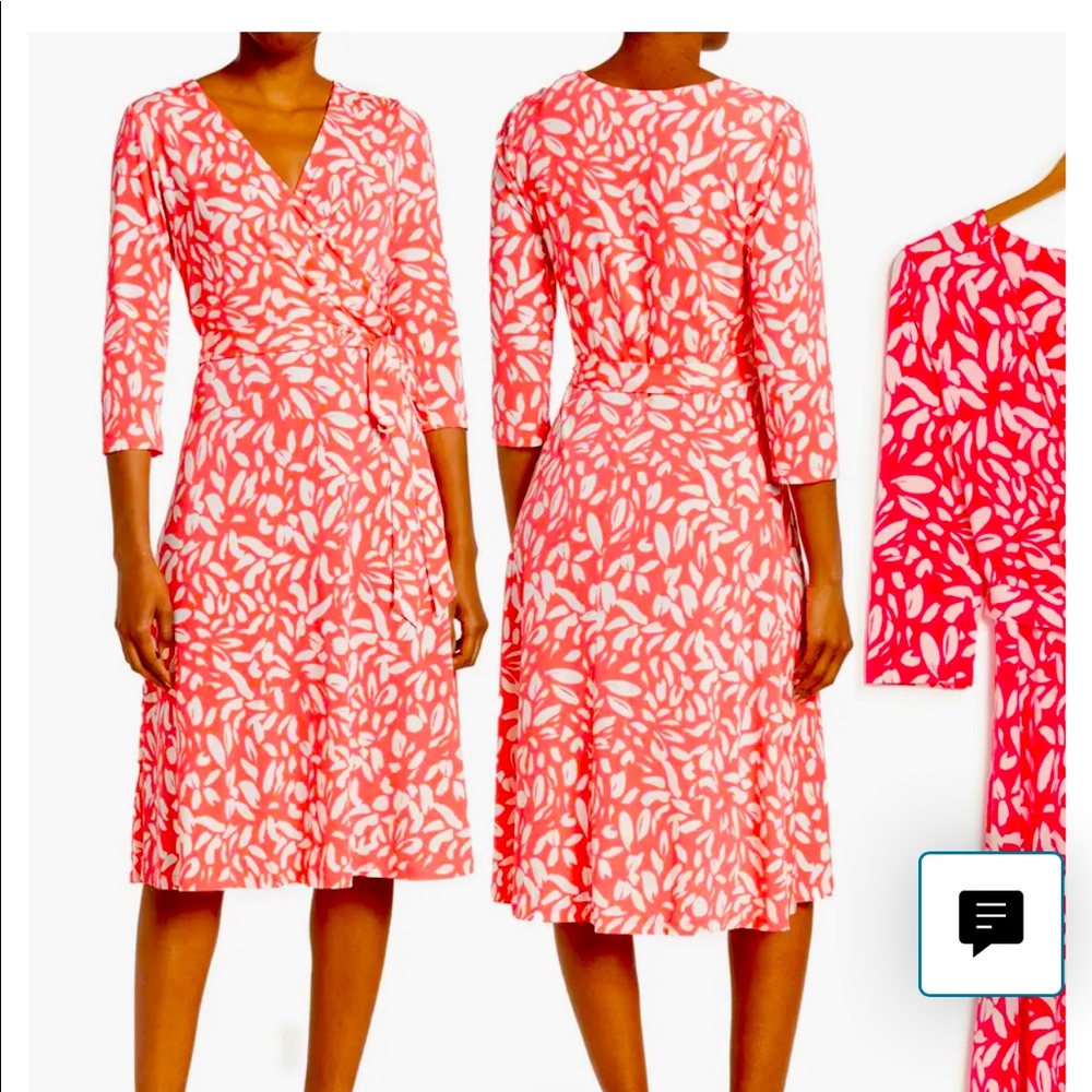 NWT ELIZA J Surplice 3/4 Sleeve Midi Wrap Dress In Pink Size 8